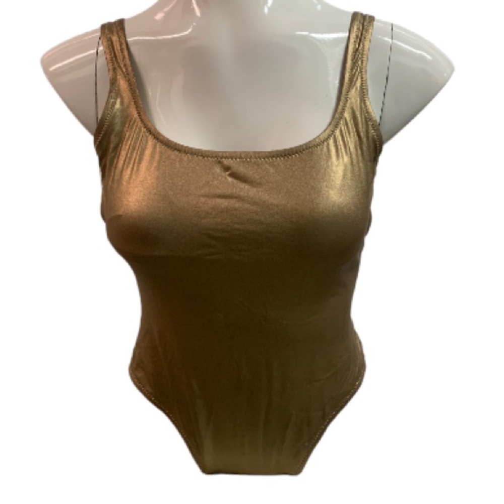 Gold bodysuit / swimsuit J. Crew size 6 metallic scoop neck low back
